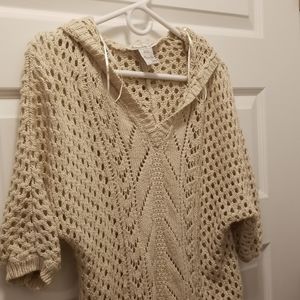 Hooded v- neck poncho with fringe bottom